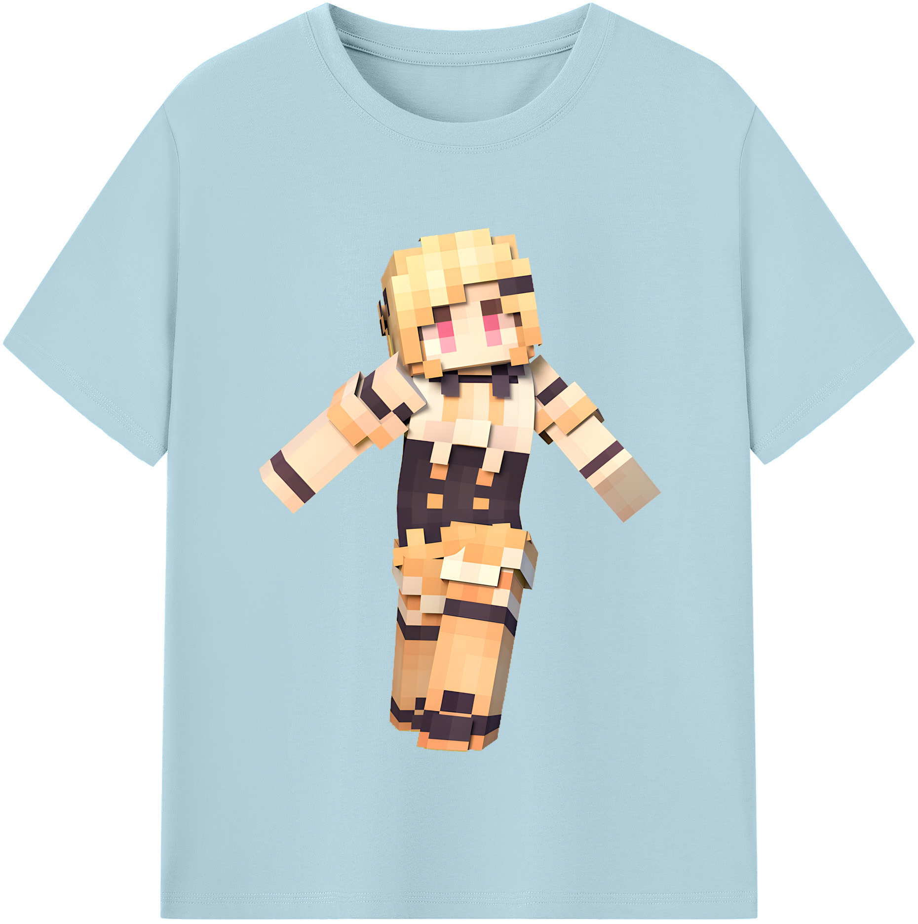 （画像用） マインクラフト ブロックの世界 Minecraft MC Block world 綿100％半袖Tシャツ（フロントプリント）